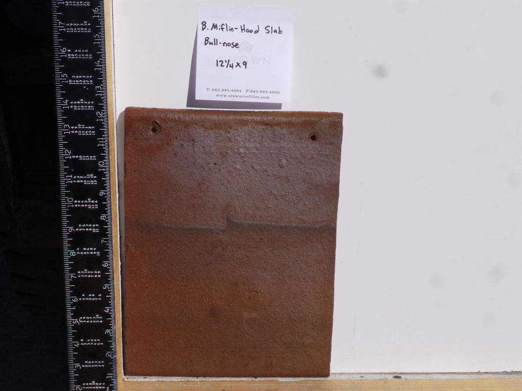 PRODUCT: FL-140 > Clay  B. Miflin-Hood Slab  12 ¼ x 9  Dark Red Textured (Reclaimed) Shingle