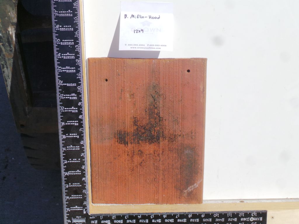 PRODUCT: FL-142 > Clay B. Miflin-Hood Slab 12 X 9 Terra Cotta Scratched (Reclaimed) Shingle