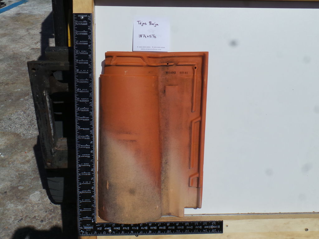 PRODUCT: FL-149 > Clay Tejas Borja 18 ½ x 11 ½  Spanish Red Fire Flash Smooth (Reclaimed) S Tile